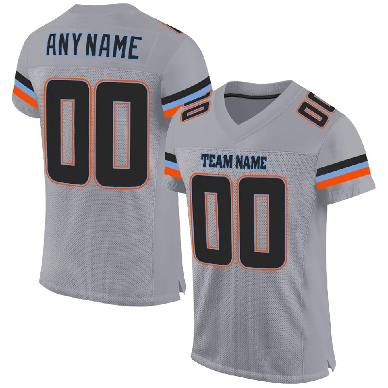 Custom Light Gray Black-Powder Blue Mesh Authentic Football Jersey