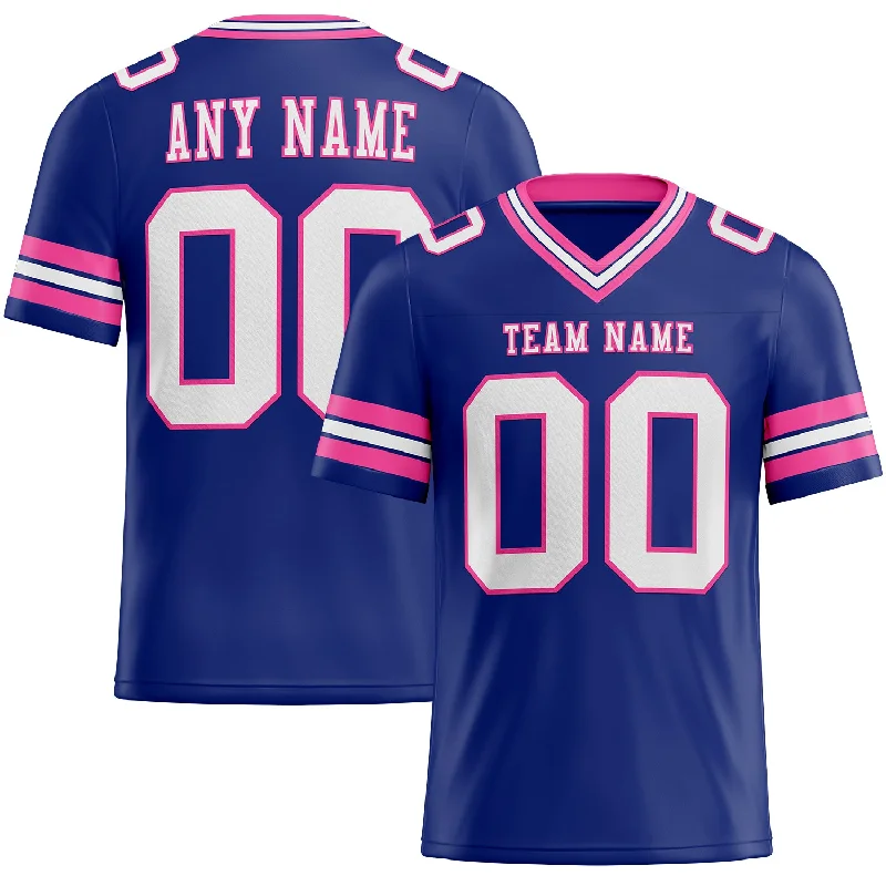 Custom Royal White-Pink Mesh Authentic Football Jersey