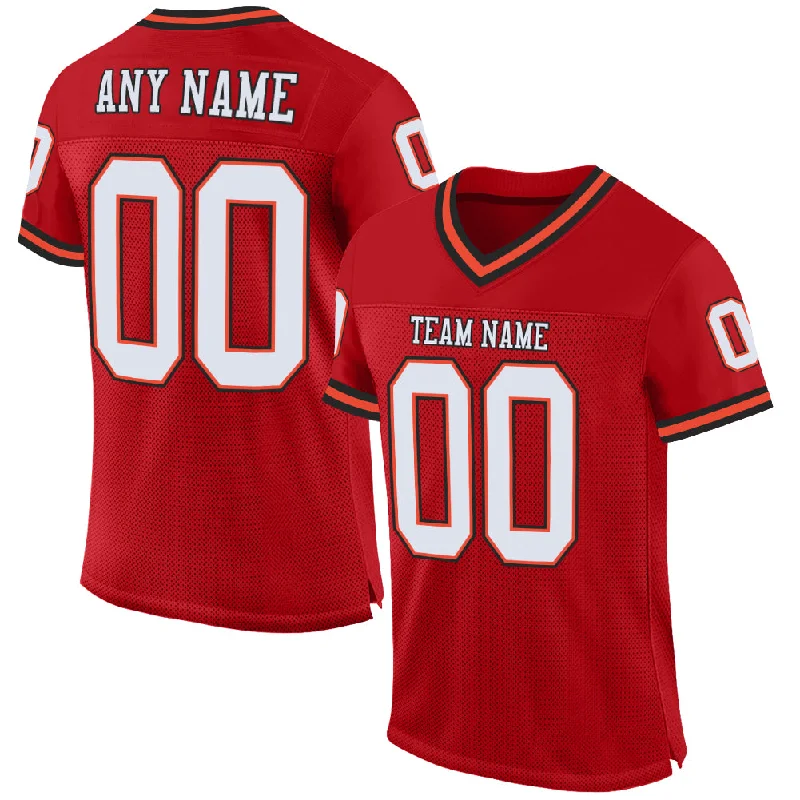 Custom Red White-Orange Mesh Authentic Throwback Football Jersey