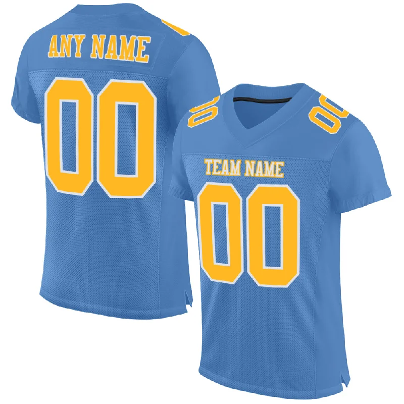 Custom Light Blue Gold-White Mesh Authentic Football Jersey