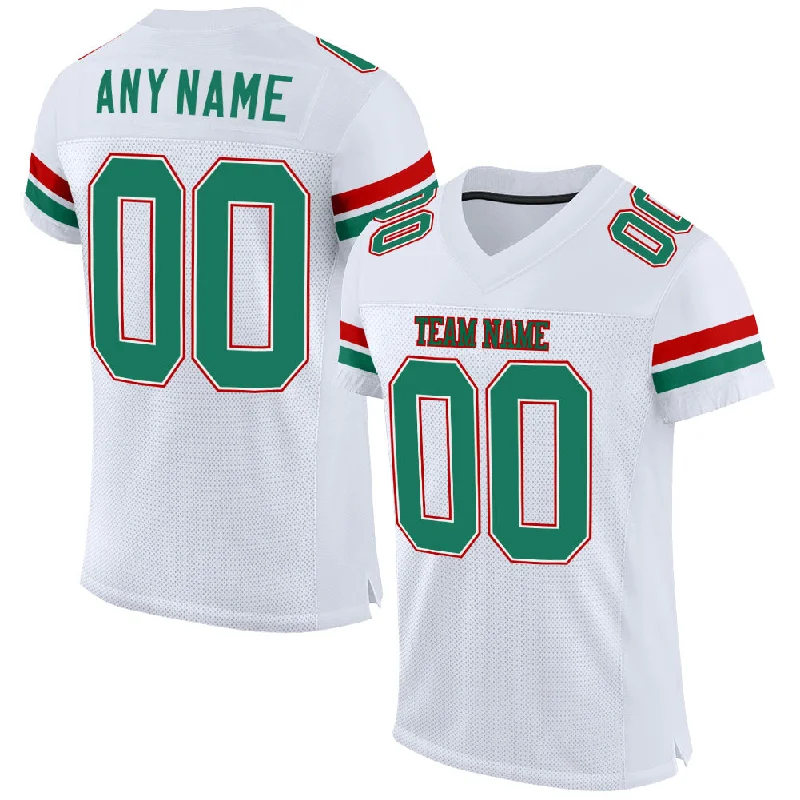 Custom White Kelly Green-Red Mesh Authentic Football Jersey