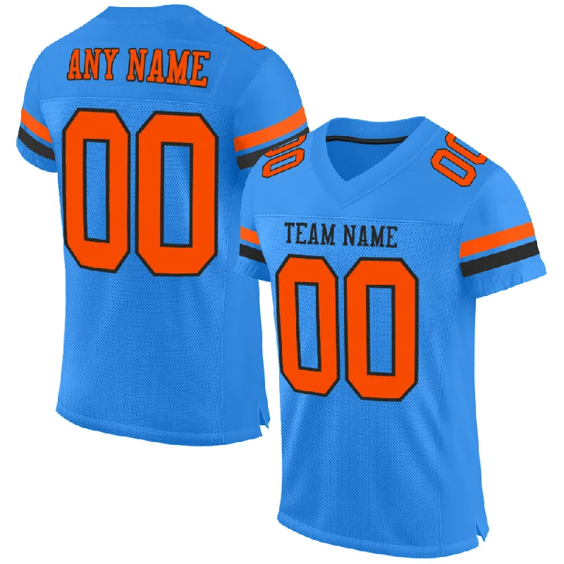 Custom Powder Blue Orange-Black Mesh Authentic Football Jersey