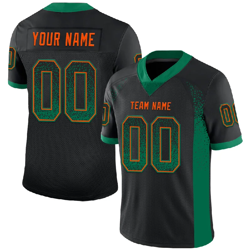 Custom Black Kelly Green-Orange Mesh Drift Fashion Football Jersey