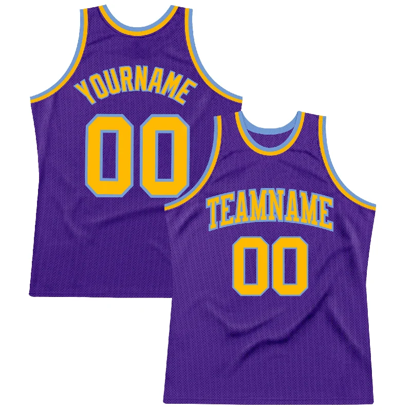 Custom Purple Gold-Light Blue Authentic Throwback Basketball Jersey