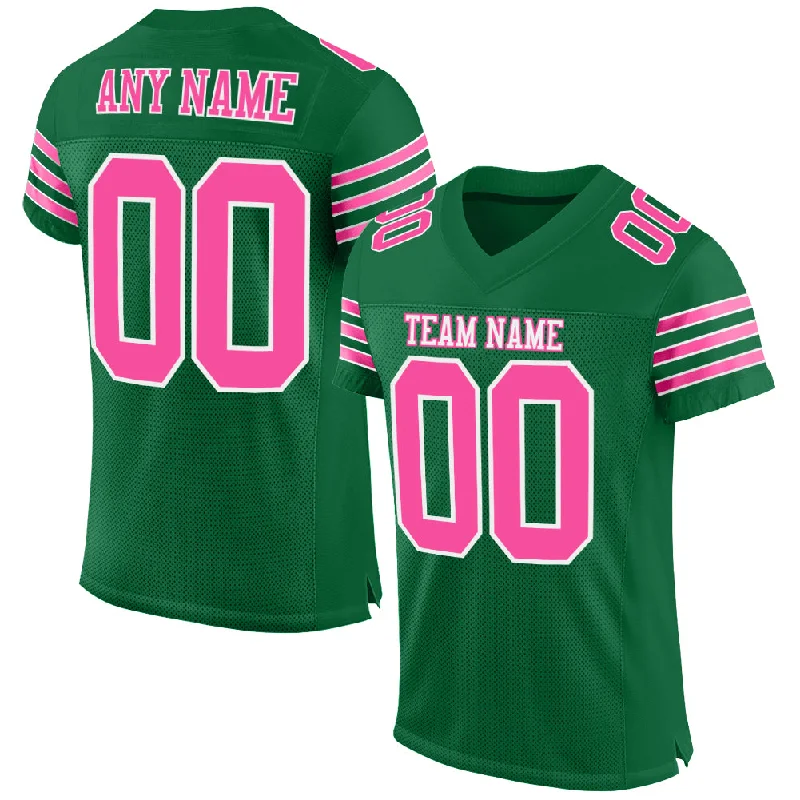 Custom Kelly Green Pink-White Mesh Authentic Football Jersey