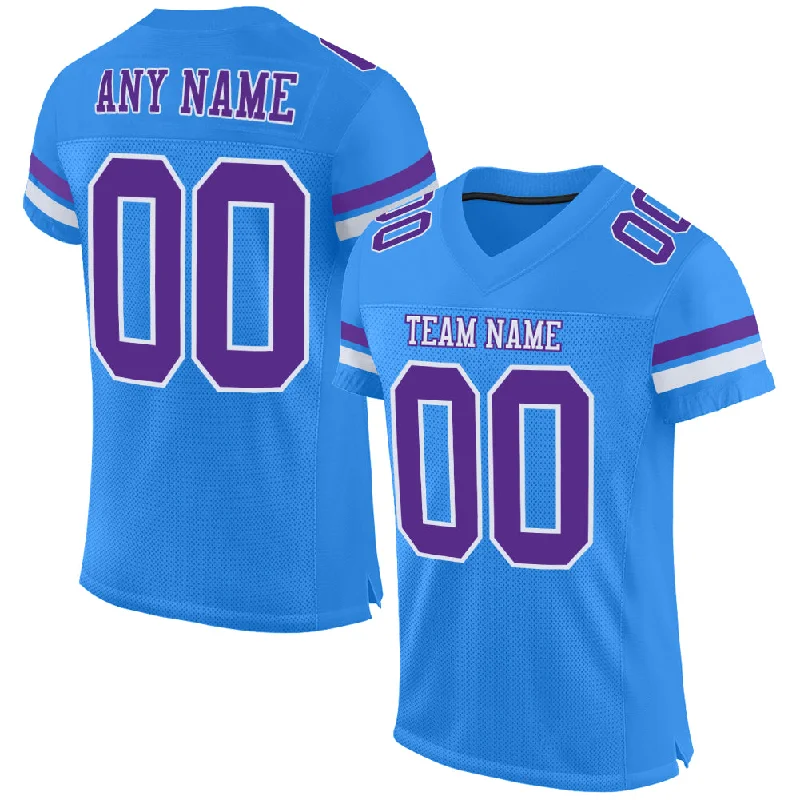 Custom Powder Blue Purple-White Mesh Authentic Football Jersey