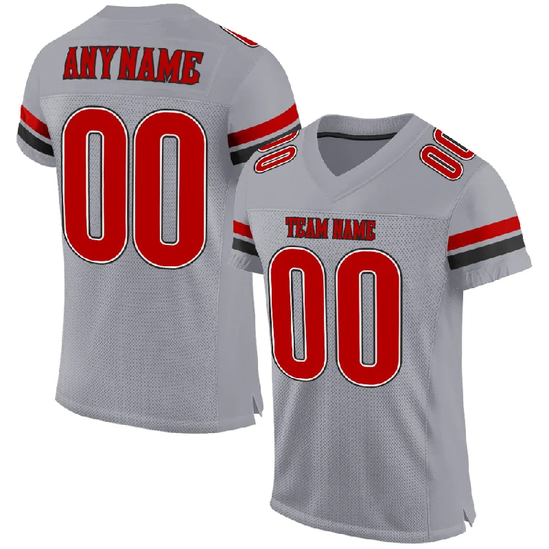 Custom Light Gray Red-Black Mesh Authentic Football Jersey