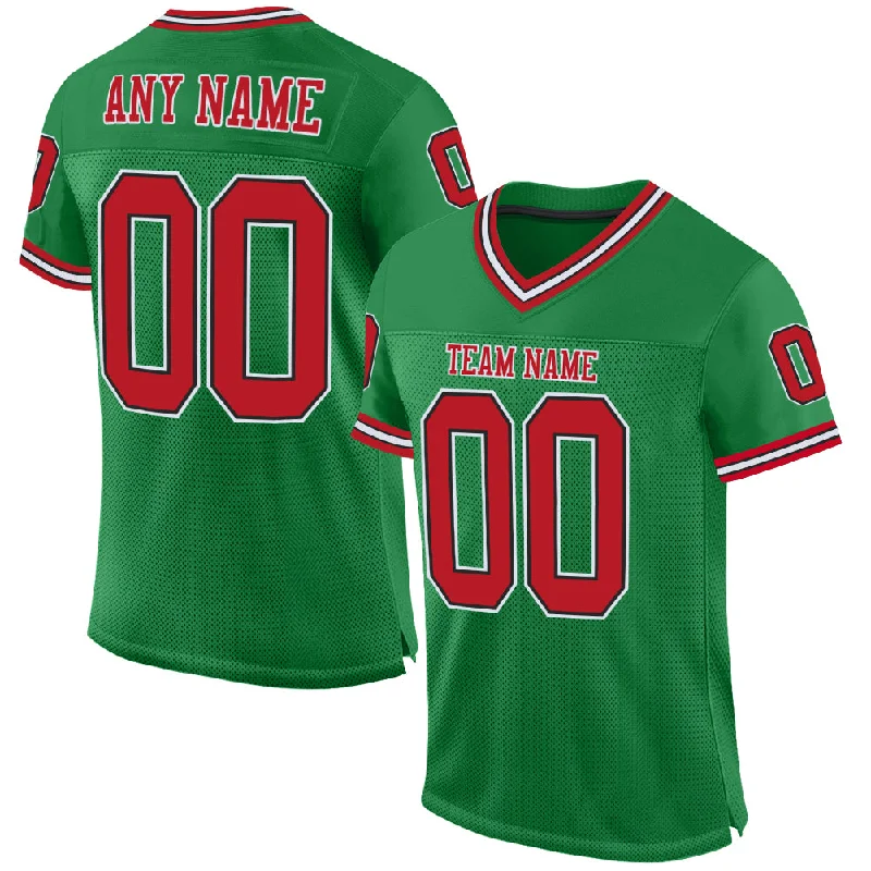 Custom Grass Green Red-Black Mesh Authentic Throwback Football Jersey