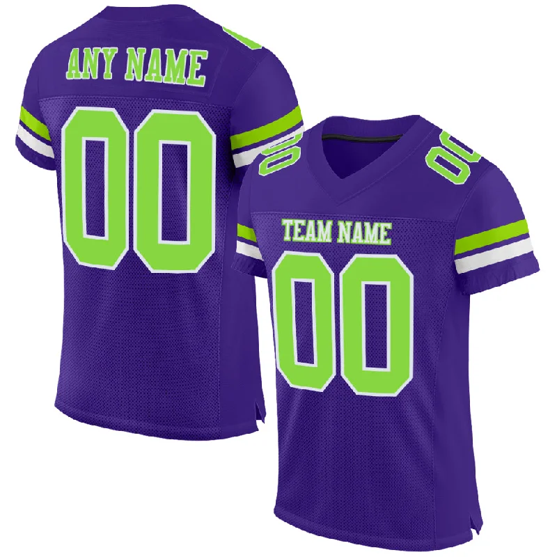 Custom Purple Neon Green-White Mesh Authentic Football Jersey