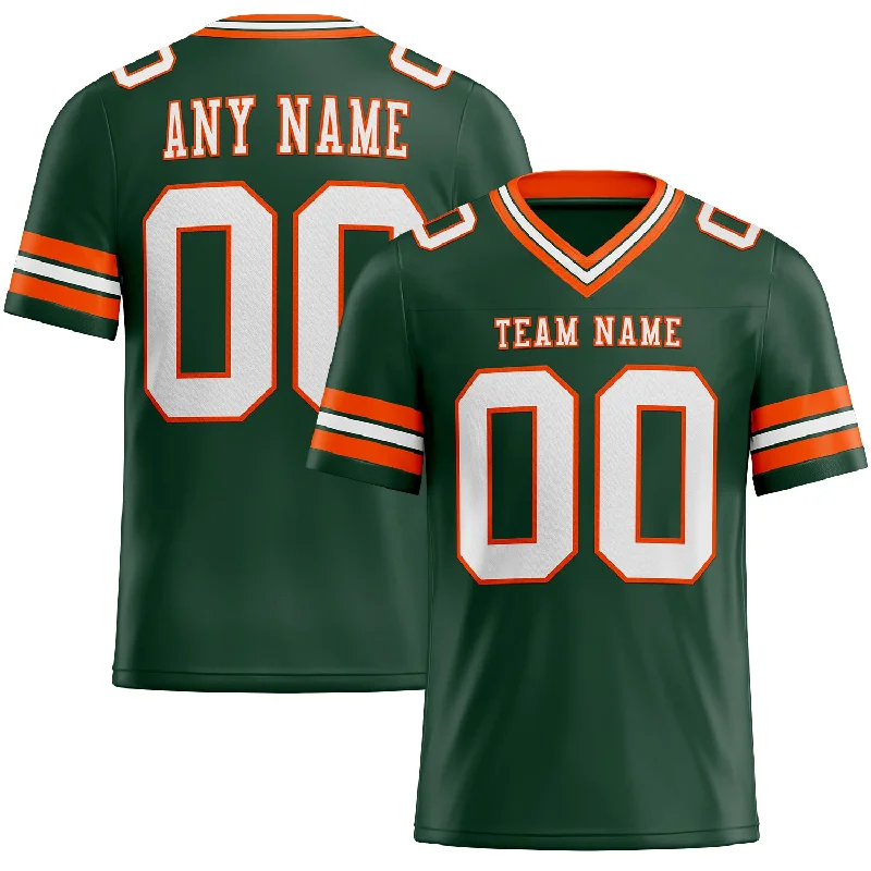 Custom Green White-Orange Mesh Authentic Football Jersey