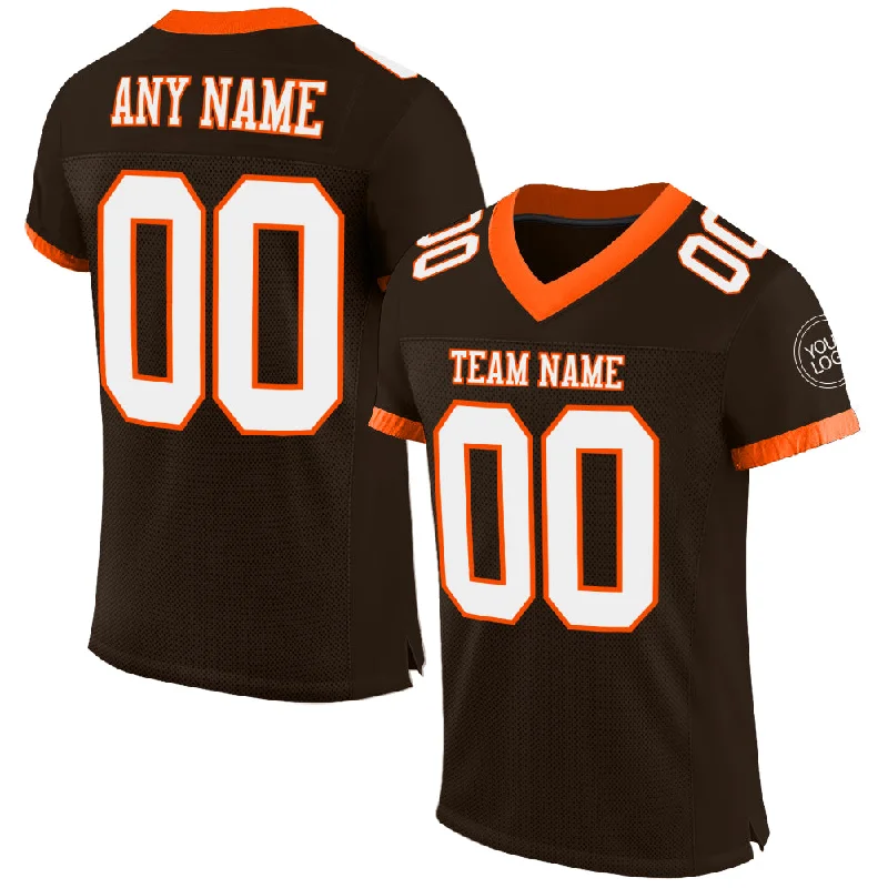 Custom Brown White-Orange Mesh Authentic Football Jersey