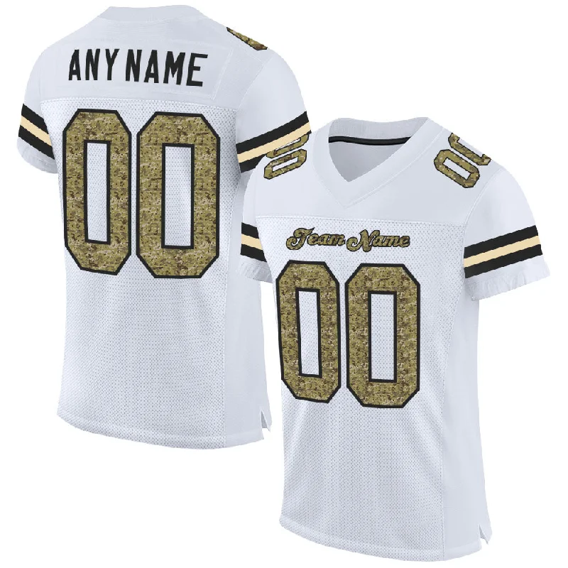 Custom White Camo-Black Mesh Authentic Football Jersey