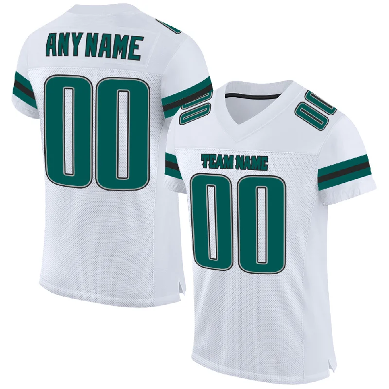 Custom White Midnight Green-Black Mesh Authentic Football Jersey