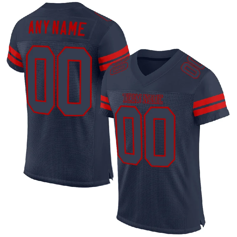 Custom Navy Navy-Red Mesh Authentic Football Jersey