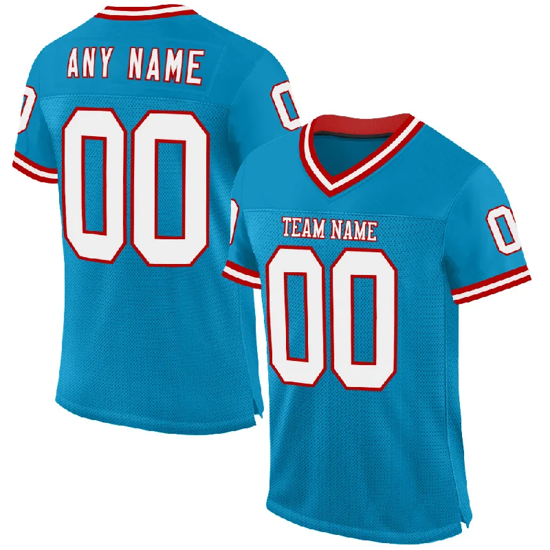 Custom Panther Blue White-Red Mesh Authentic Throwback Football Jersey