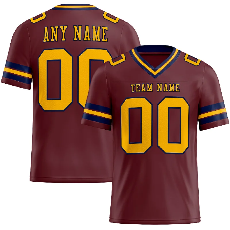 Custom Burgundy Gold-Navy Mesh Authentic Football Jersey