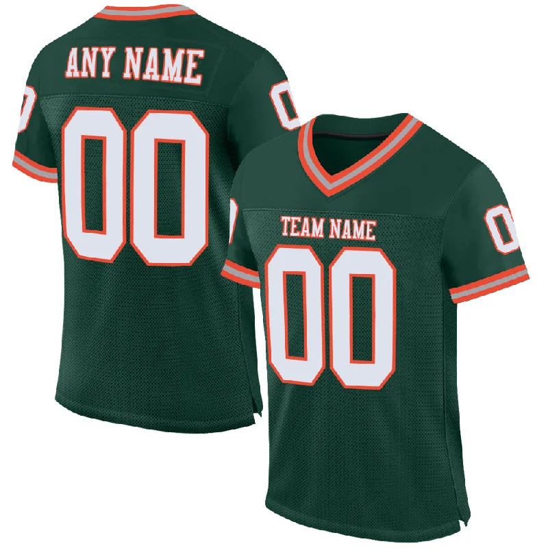 Custom Green White-Orange Mesh Authentic Throwback Football Jersey