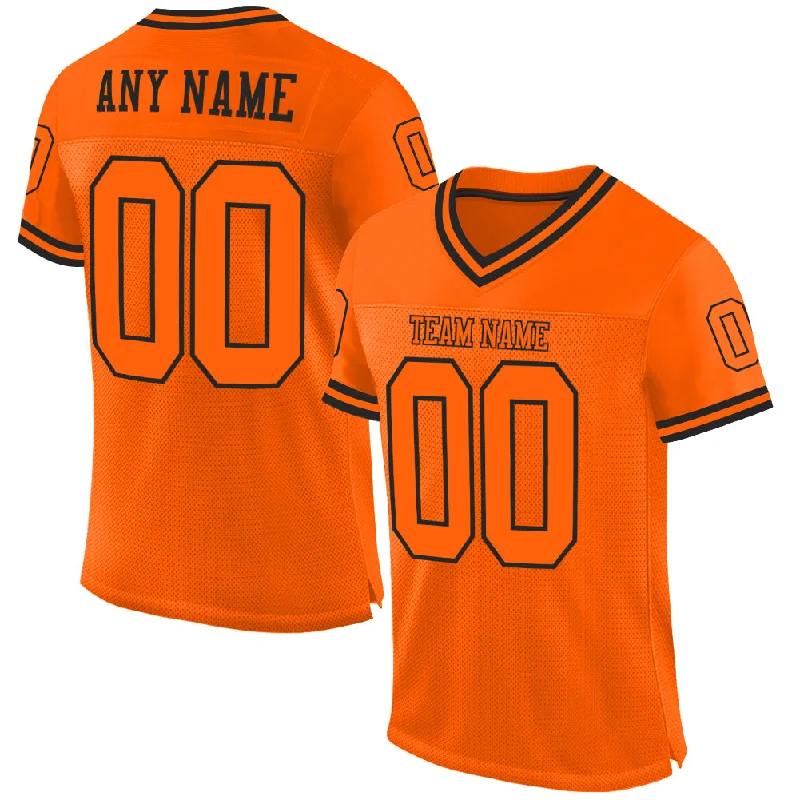 Custom Orange Orange-Black Mesh Authentic Throwback Football Jersey