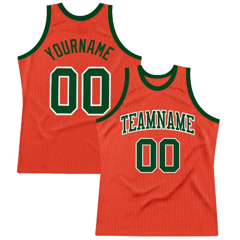 Custom Orange Green-White Authentic Throwback Basketball Jersey