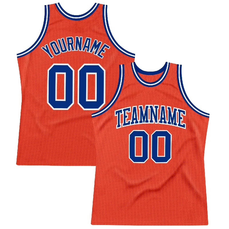 Custom Orange Royal-White Authentic Throwback Basketball Jersey