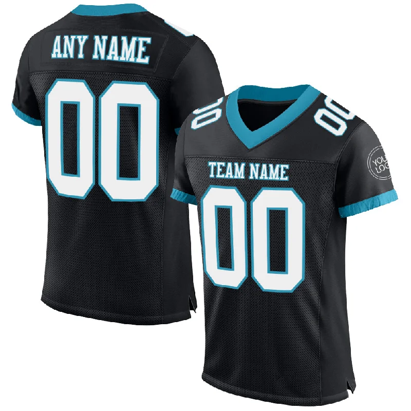 Custom Black White-Panther Blue Mesh Authentic Football Jersey