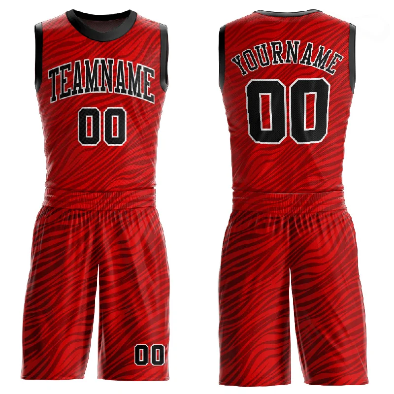 Custom Red Black-White Round Neck Sublimation Basketball Suit Jersey