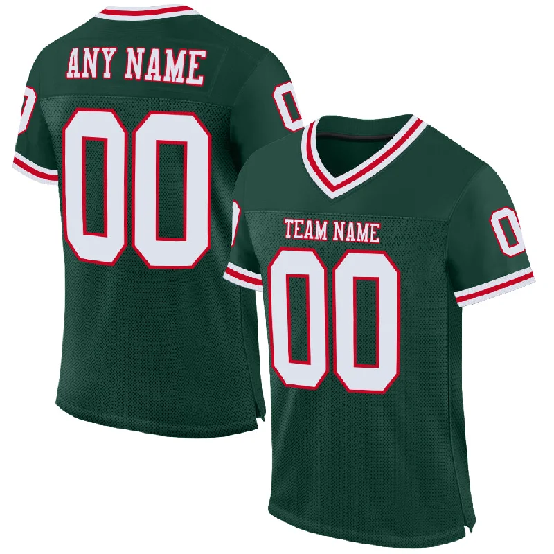 Custom Green White-Red Mesh Authentic Throwback Football Jersey