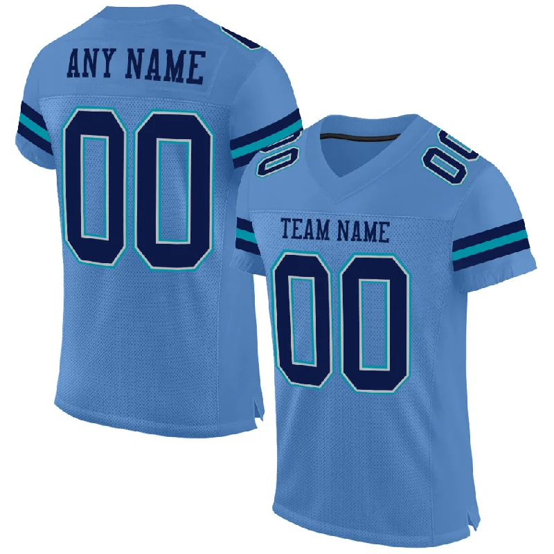 Custom Light Blue Navy Gray-Teal Mesh Authentic Football Jersey