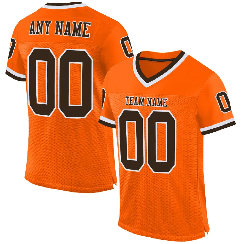 Custom Orange Brown-White Mesh Authentic Throwback Football Jersey