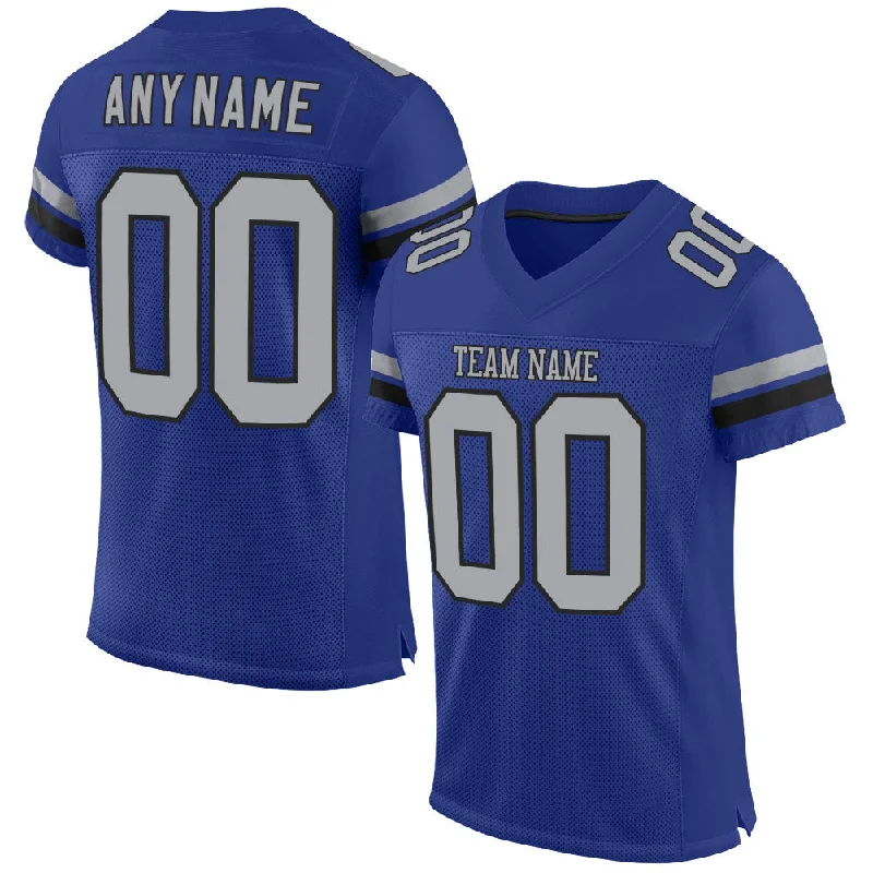 Custom Royal Gray-Black Mesh Authentic Football Jersey