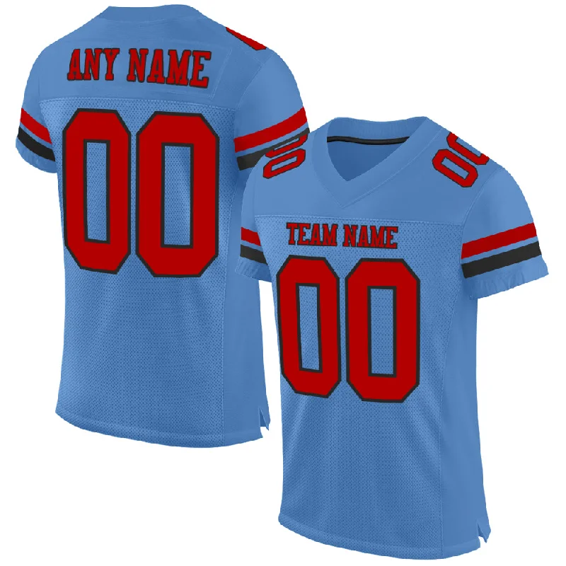 Custom Light Blue Red-Black Mesh Authentic Football Jersey