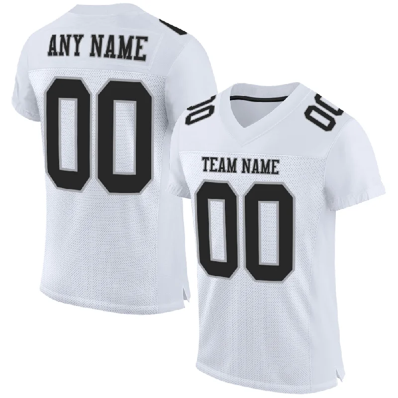 Custom White Black-Gray Mesh Authentic Football Jersey