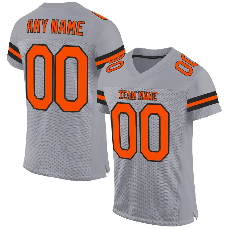 Custom Light Gray Orange-Black Mesh Authentic Football Jersey