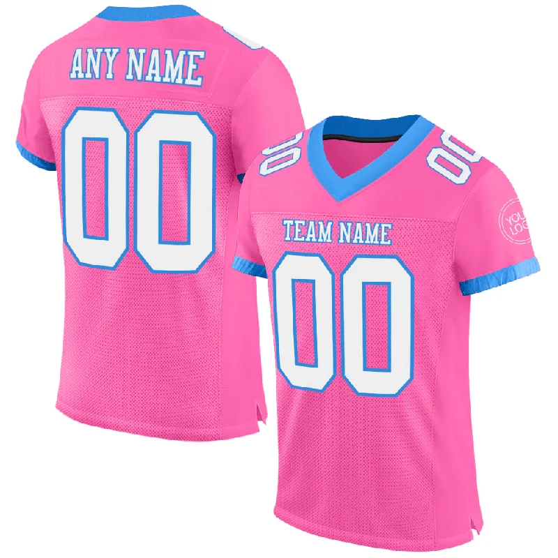 Custom Pink White-Powder Blue Mesh Authentic Football Jersey