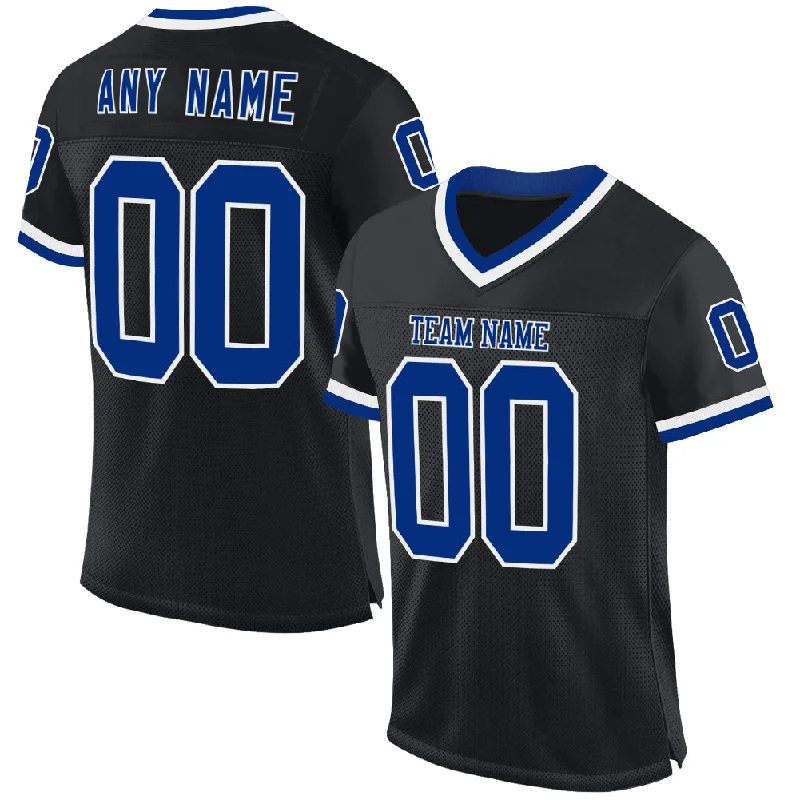 Custom Black Royal-White Mesh Authentic Throwback Football Jersey