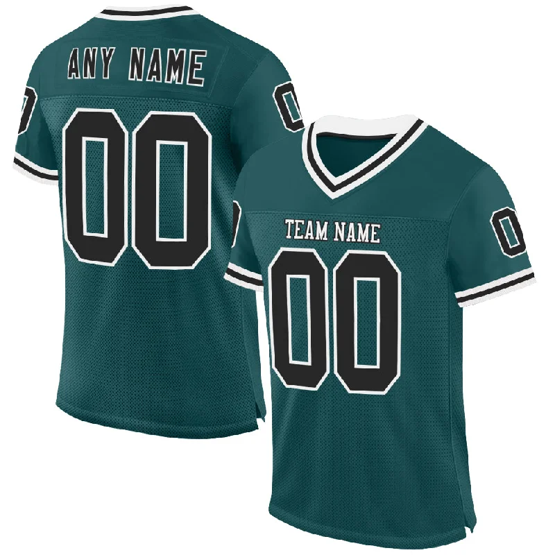 Custom Midnight Green Black-White Mesh Authentic Throwback Football Jersey