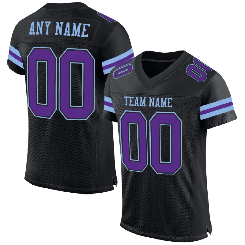 Custom Black Purple-Light Blue Mesh Authentic Football Jersey