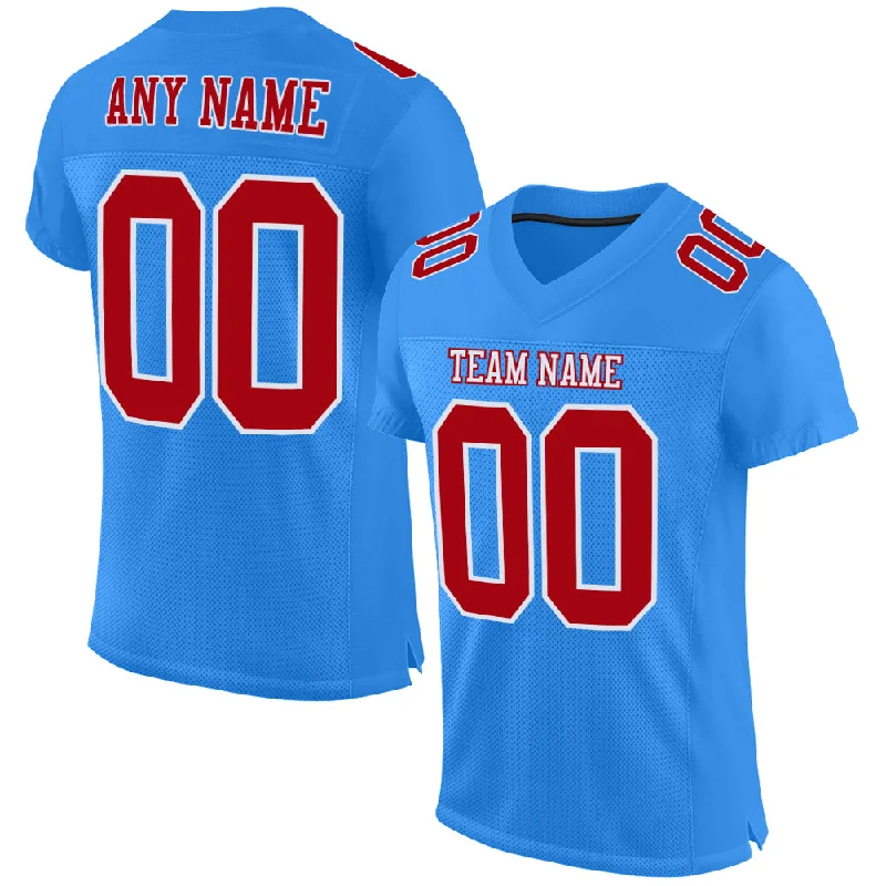 Custom Powder Blue Red-White Mesh Authentic Football Jersey