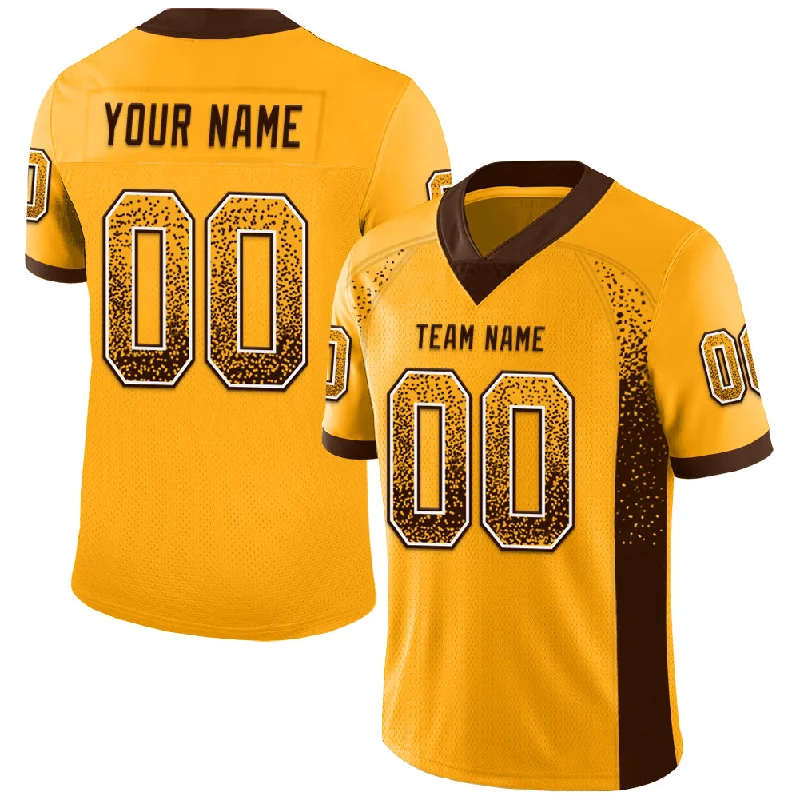 Custom Gold Brown-White Mesh Drift Fashion Football Jersey