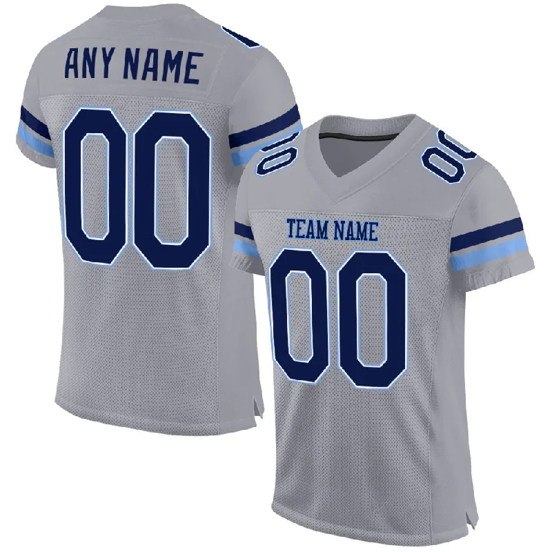 Custom Light Gray Navy-Powder Blue Mesh Authentic Football Jersey