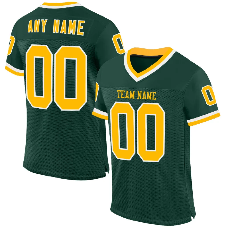 Custom Green Gold-White Mesh Authentic Throwback Football Jersey