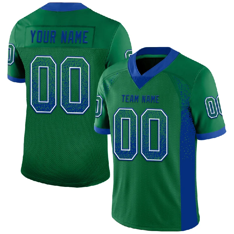 Custom Kelly Green Royal-White Mesh Drift Fashion Football Jersey