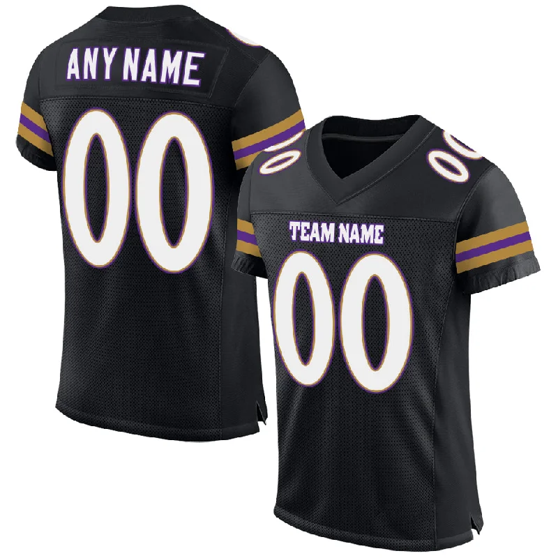 Custom Black White-Purple Mesh Authentic Football Jersey