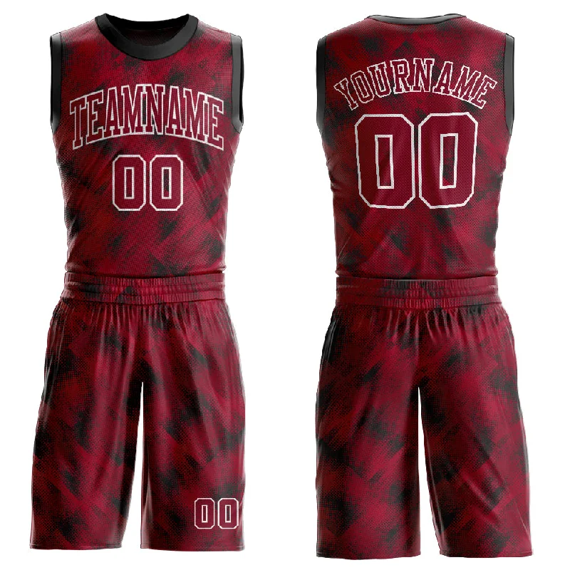 Custom Crimson Crimson-Black Round Neck Sublimation Basketball Suit Jersey