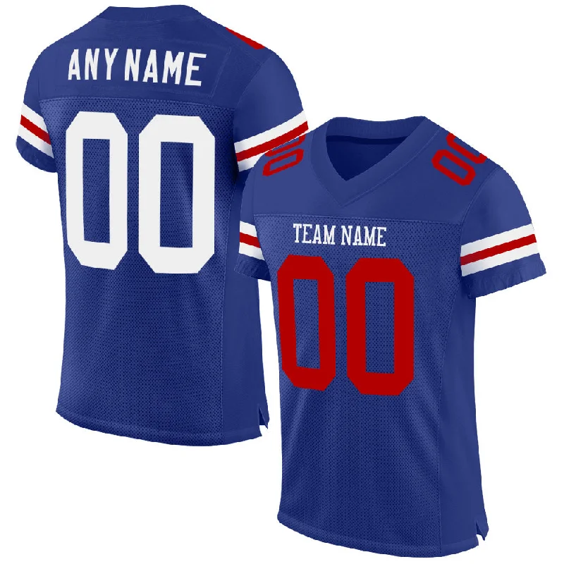 Custom Royal White-Red Mesh Authentic Football Jersey