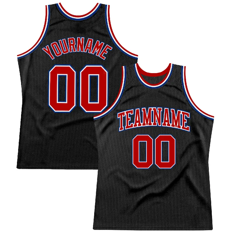 Custom Black Red-Royal Authentic Throwback Basketball Jersey