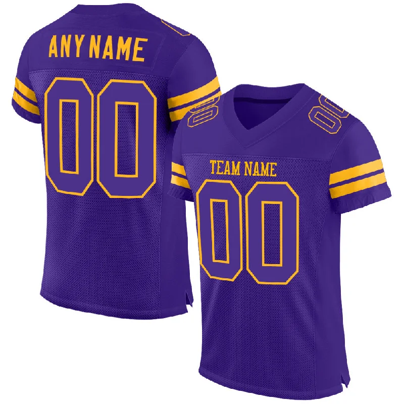 Custom Purple Purple-Gold Mesh Authentic Football Jersey