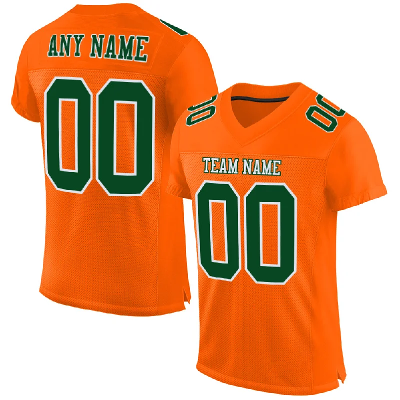 Custom Orange Green-White Mesh Authentic Football Jersey