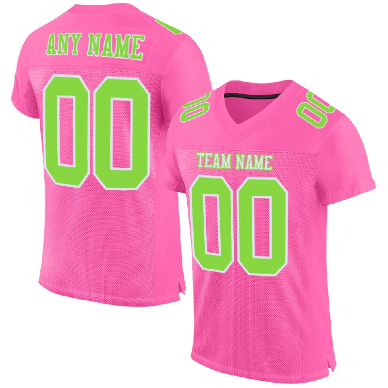 Custom Pink Neon Green-White Mesh Authentic Football Jersey