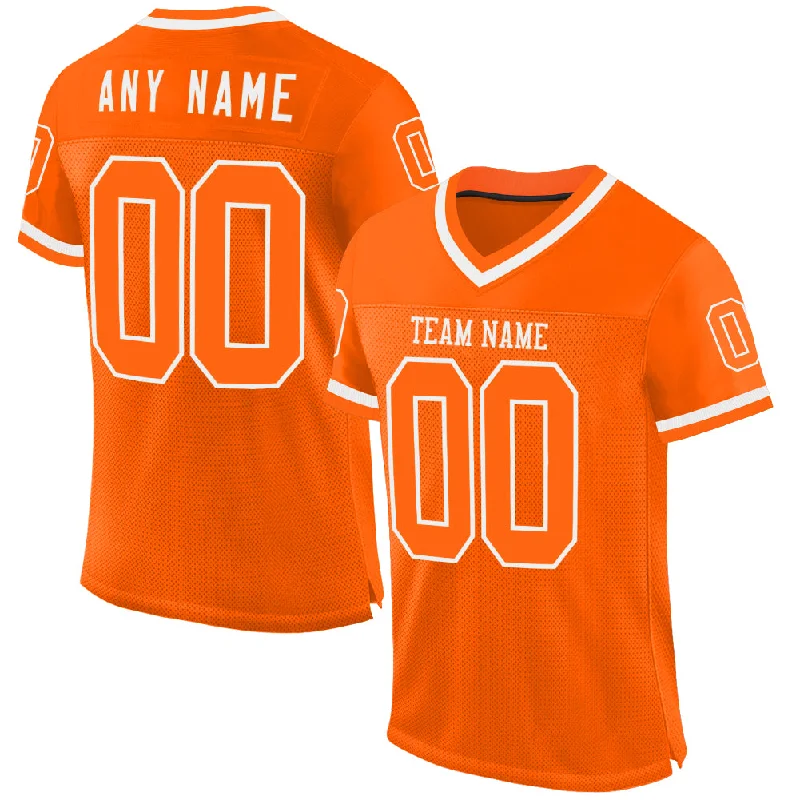 Custom Orange White Mesh Authentic Throwback Football Jersey